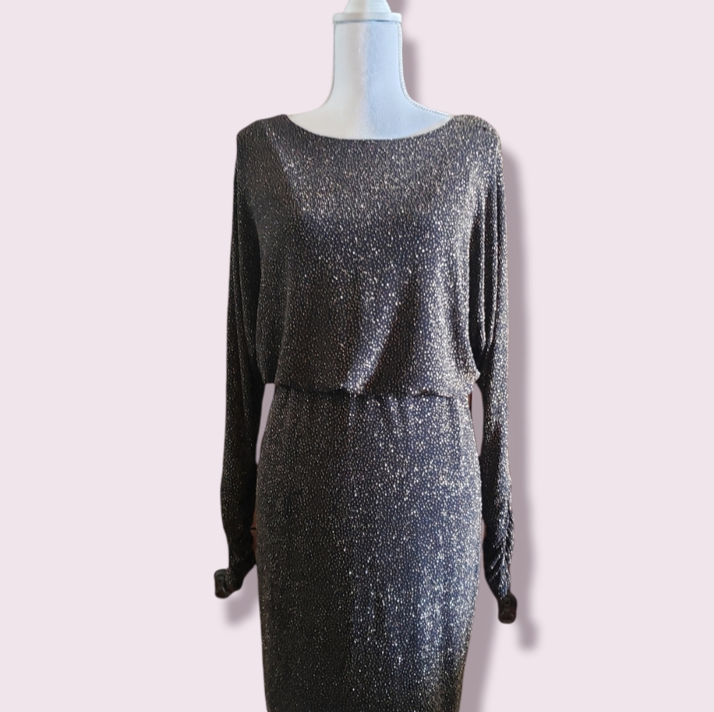 Eliza J black and gold sparkle party dress.